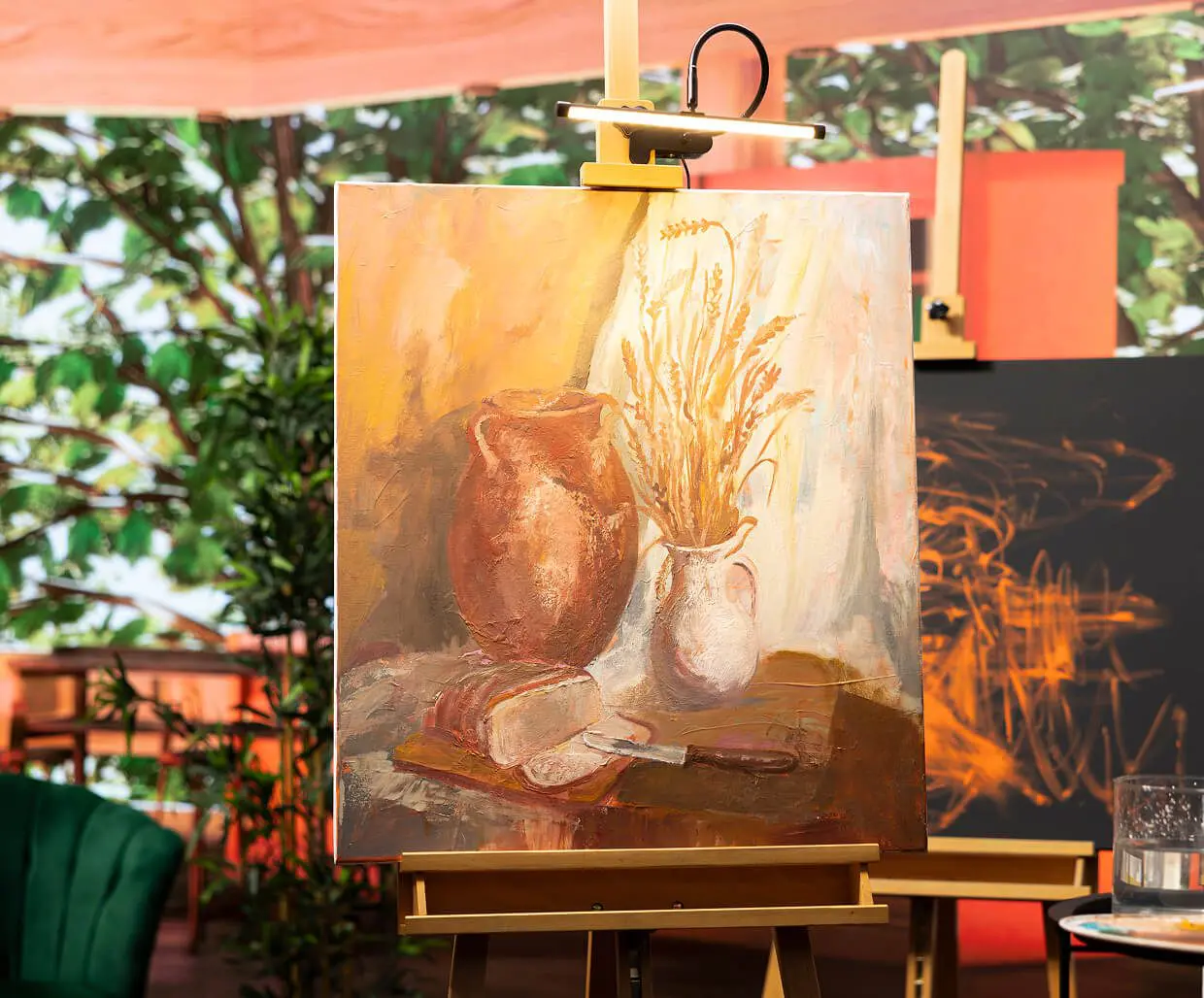 Painting of vases and wheat display
